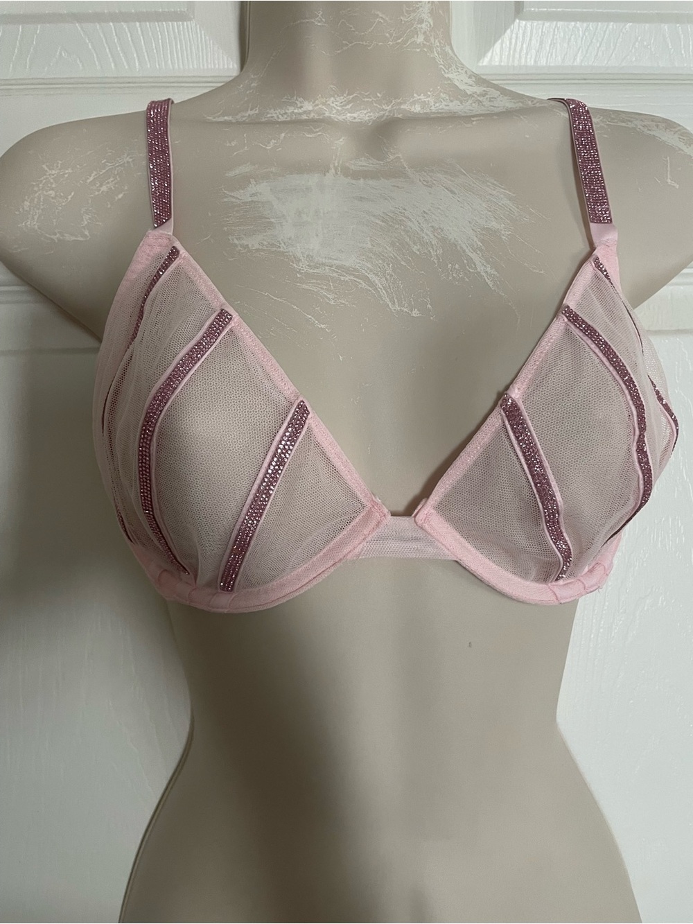 NWT Victoria’s Secret Pink Sheer Mesh Bra with Glitter Straps